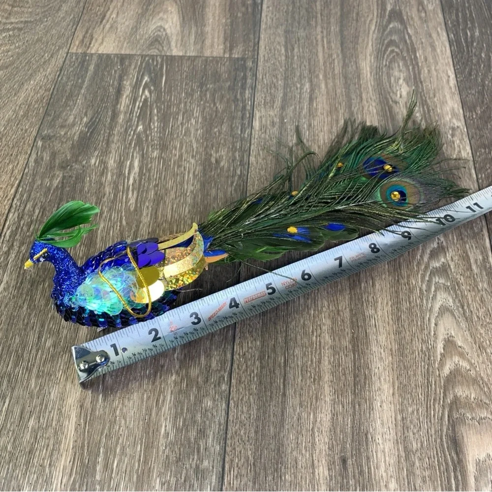 Peacock Blue Green Clip-on or Hanging Ornament with Feather Christmas 11